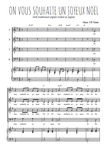 Téléchargez l'arrangement de la partition de On vous souhaite un Joyeux Noël en PDF pour 4 voix mixtes et piano