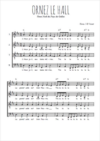 Téléchargez l'arrangement de la partition de Ornez le hall en PDF à quatre voix SATB