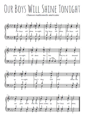 Téléchargez l'arrangement de la partition de Our boys will shine tonight en PDF à quatre voix SATB