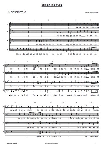 Missa Brevis 3. Benedictus Partition gratuite