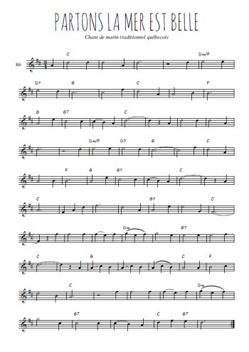 Téléchargez l'arrangement de la partition en Sib de la musique Partons la mer est belle en PDF