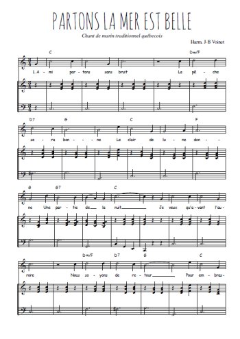 Téléchargez l'arrangement de la partition de quebec-partons-la-mer-est-belle en PDF pour Chant et piano