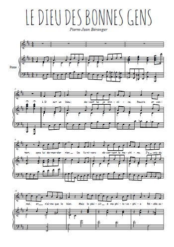 Téléchargez l'arrangement de la partition de beranger-le-dieu-des-bonnes-gens en PDF pour Chant et piano