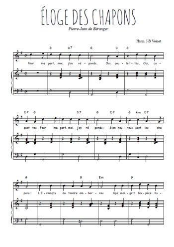 Téléchargez l'arrangement de la partition de pierre-jean-de-beranger-eloge-des-chapons en PDF pour Chant et piano