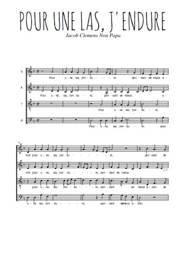 Téléchargez l'arrangement de la partition de Pour une, las, j'endure en PDF à quatre voix SATB