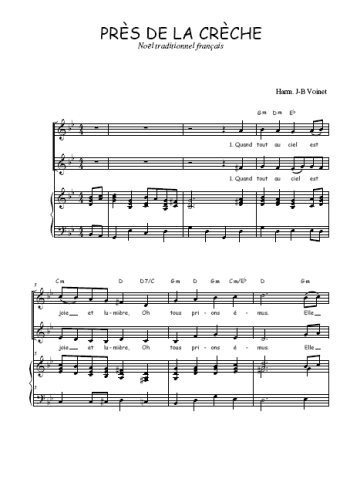 Téléchargez l'arrangement de la partition de Près de la crèche en PDF pour deux voix égales et piano