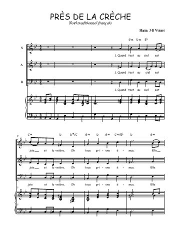 Téléchargez l'arrangement de la partition de Près de la crèche en PDF pour trois voix mixtes et piano
