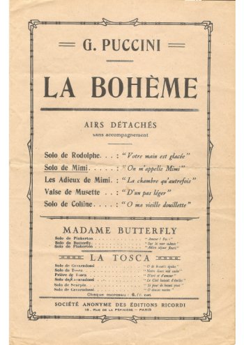 La Bohème, Solo de Mimi Partition gratuite