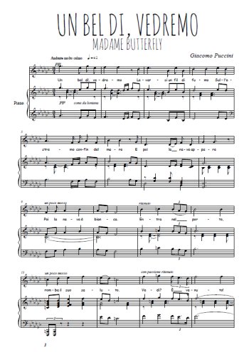 Téléchargez l'arrangement de la partition de puccini-madame-butterfly-un-bel-di-vedremo en PDF pour Chant et piano