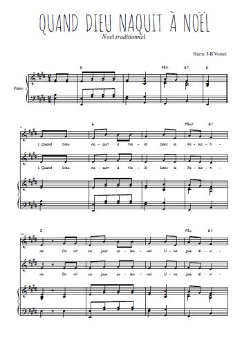 Téléchargez l'arrangement de la partition de Quand Dieu naquit à Noël en PDF pour deux voix égales et piano