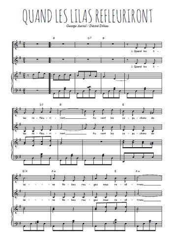 Téléchargez l'arrangement de la partition de Quand les lilas refleuriront en PDF pour deux voix égales et piano