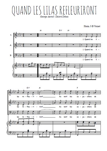 Téléchargez l'arrangement de la partition de Quand les lilas refleuriront en PDF pour trois voix mixtes et piano