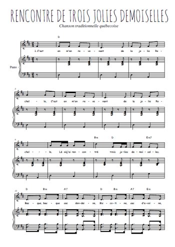 Téléchargez l'arrangement de la partition de Traditionnel-Rencontre-de-trois-jolies-demoiselles en PDF pour Chant et piano