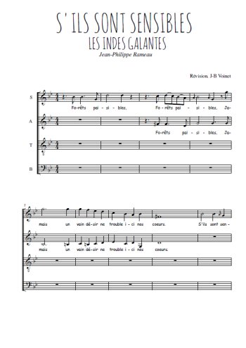 Téléchargez l'arrangement de la partition de La danse des Sauvages en PDF à quatre voix SATB