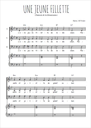Téléchargez l'arrangement de la partition de Une jeune fillette en PDF pour trois voix mixtes et piano
