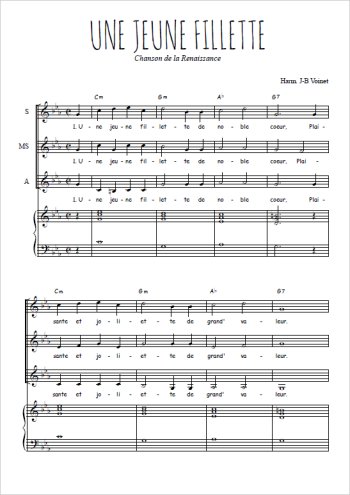 Téléchargez l'arrangement de la partition de Une jeune fillette en PDF pour trois voix de femmes et piano