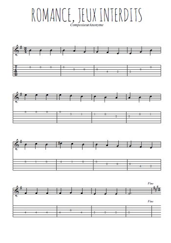 Téléchargez la tablature de la musique romance-jeux-interdits en PDF