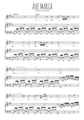 Téléchargez l'arrangement de la partition de Camille-Saint-Saens-Ave-Maria en PDF pour Chant et piano