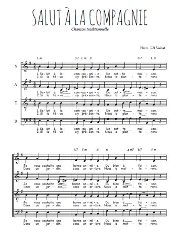 Téléchargez l'arrangement de la partition de Salut à la compagnie en PDF à quatre voix SATB