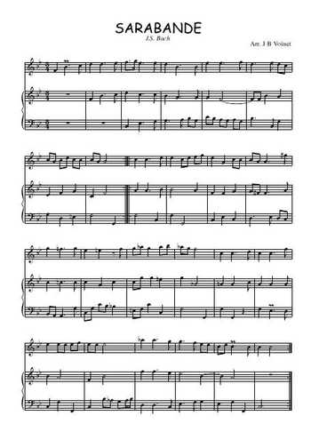 Téléchargez l'arrangement de la partition de bach-sarabande-en-sib en PDF pour Mélodie et piano