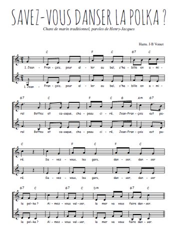 Téléchargez l'arrangement de la partition de Savez-vous danser la polka en PDF à deux voix