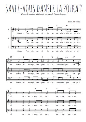 Téléchargez l'arrangement de la partition de Savez-vous danser la polka en PDF à trois voix