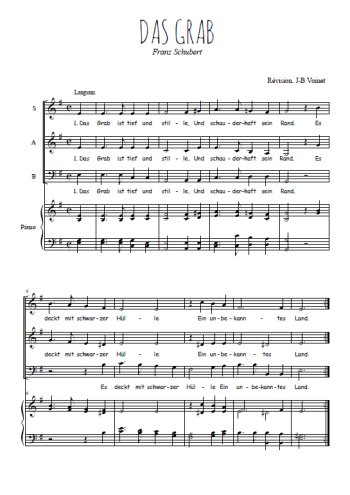 Téléchargez l'arrangement de la partition de Das Grab en PDF pour trois voix mixtes et piano