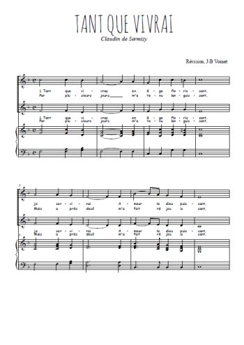 Téléchargez l'arrangement de la partition de Tant que vivrai en âge florissant en PDF pour deux voix égales et piano