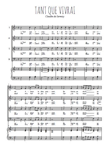 Téléchargez l'arrangement de la partition de Tant que vivrai en âge florissant en PDF pour 4 voix mixtes et piano