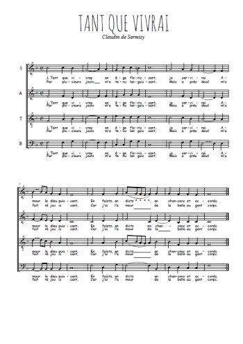 Téléchargez l'arrangement de la partition de Tant que vivrai en âge florissant en PDF à quatre voix SATB