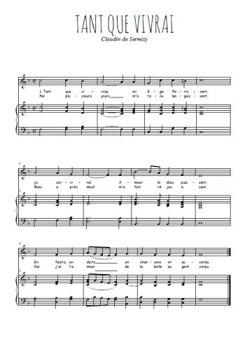 Téléchargez l'arrangement de la partition de claudin-de-sermisy-tant-que-vivrai en PDF pour Chant et piano