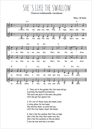 Téléchargez l'arrangement de la partition de She's like the swallow en PDF à deux voix