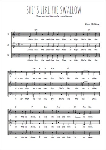 Téléchargez l'arrangement de la partition de She's like the swallow en PDF à trois voix