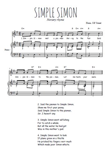 Téléchargez l'arrangement de la partition de Traditionnel-Simple-Simon en PDF pour Chant et piano