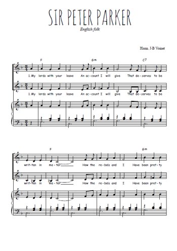 Téléchargez l'arrangement de la partition de Sir Peter Parker en PDF pour deux voix égales et piano