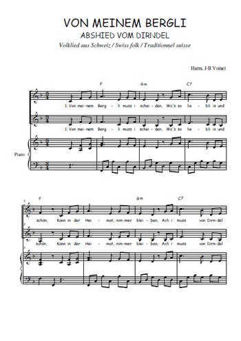 Téléchargez l'arrangement de la partition de Von meinem Bergli en PDF pour deux voix égales et piano