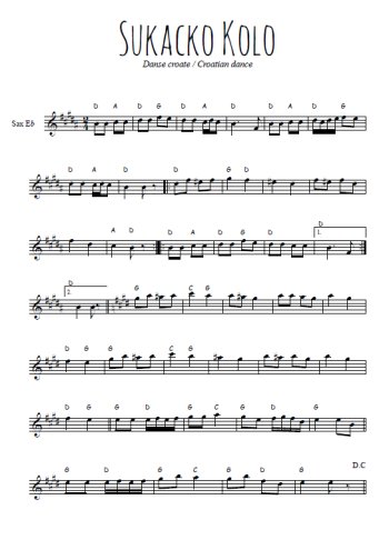 Téléchargez l'arrangement de la partition pour sax en Mib de la musique Sukacko Kolo en PDF