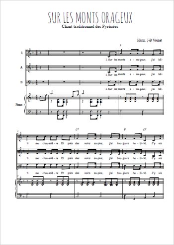 Téléchargez l'arrangement de la partition de Sur les monts orageux en PDF pour trois voix mixtes et piano