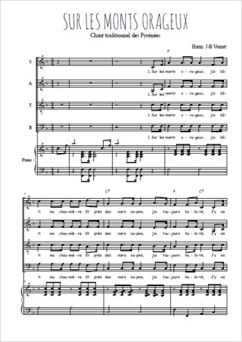 Téléchargez l'arrangement de la partition de Sur les monts orageux en PDF pour 4 voix mixtes et piano