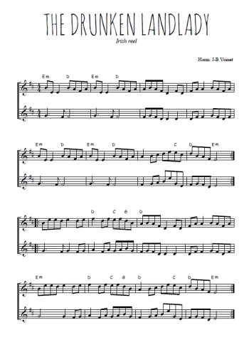 Téléchargez l'arrangement de la partition de The Drunken Landlady en PDF à deux voix