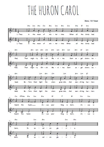Téléchargez l'arrangement de la partition de The Huron carol en PDF à deux voix