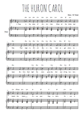 Téléchargez l'arrangement de la partition de the-huron-carol-jesous-ahatonhia en PDF pour Chant et piano