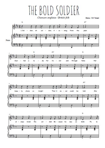 Téléchargez l'arrangement de la partition de chanson-anglaise-the-bold-soldier en PDF pour Chant et piano