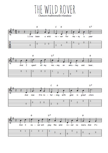 Téléchargez la tablature de la musique irlande-the-wild-rover en PDF