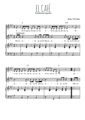 Téléchargez l'arrangement de la partition de El café en PDF pour deux voix égales et piano