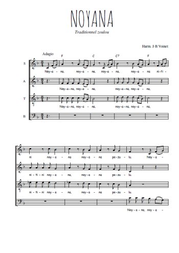 Téléchargez l'arrangement de la partition de Noyana en PDF à quatre voix SATB