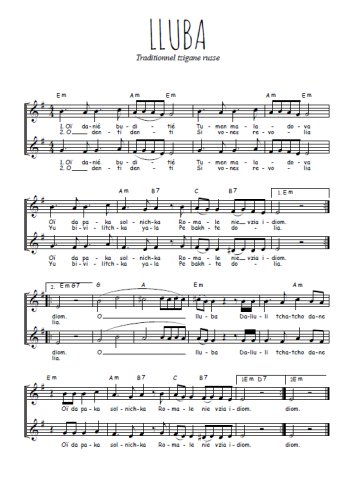 Téléchargez l'arrangement de la partition de Lluba, chant tzigane en PDF à deux voix