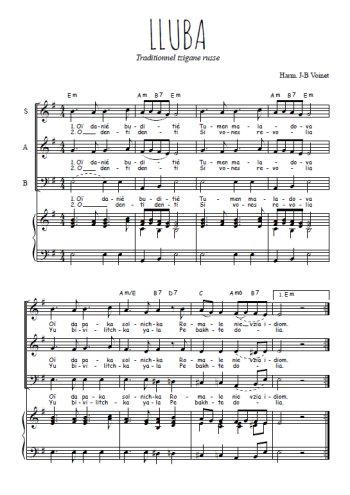 Téléchargez l'arrangement de la partition de Lluba, chant tzigane en PDF pour trois voix mixtes et piano