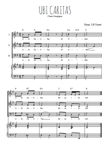 Téléchargez l'arrangement de la partition de Ubi Caritas de Taizé en PDF pour trois voix mixtes et piano