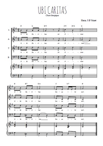 Téléchargez l'arrangement de la partition de Ubi Caritas de Taizé en PDF pour 4 voix mixtes et piano
